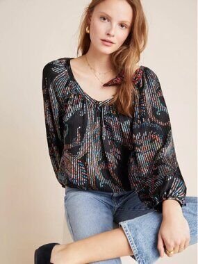 Anthropologie Maeve Madeira Burnout Satin Blouse - Size L
